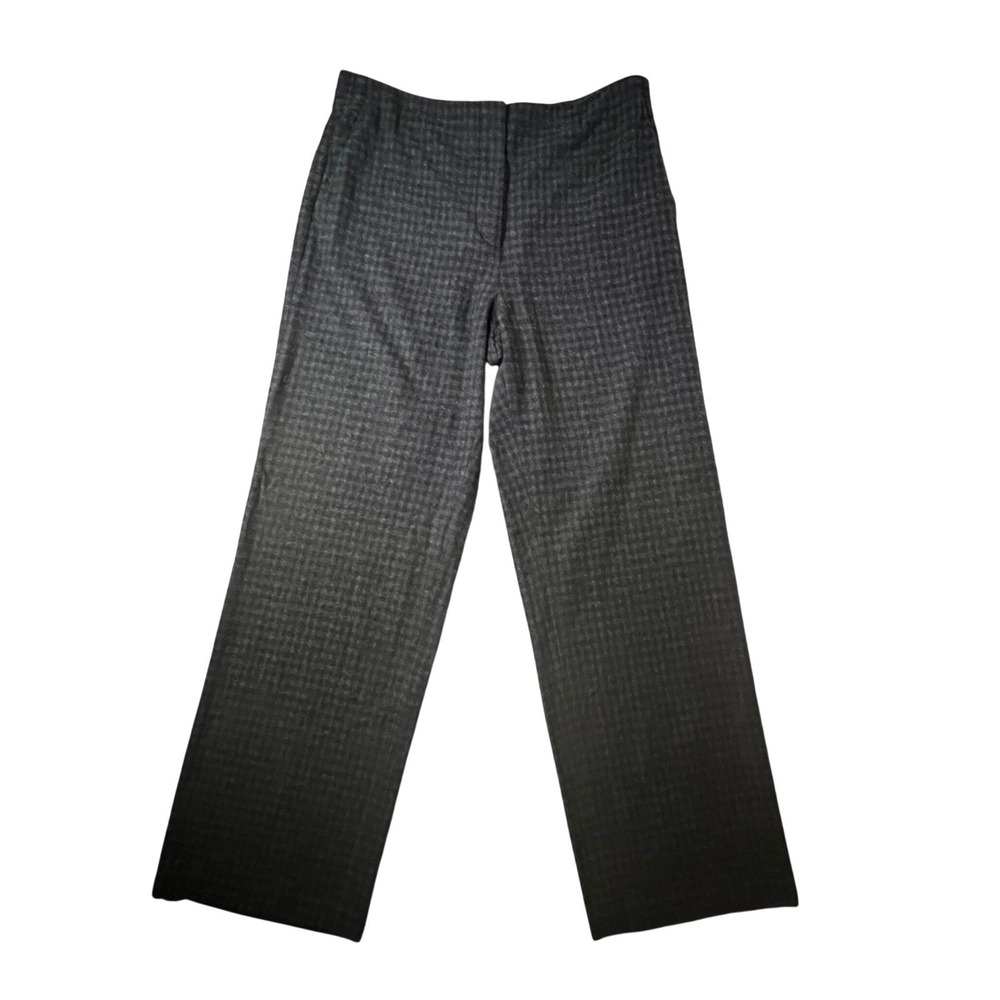 Massimo Dutti Wool Blend Gingham Check Trousers Women 12 Grey Elastic Back Pants
